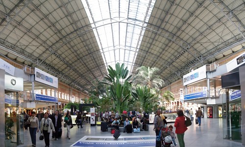 Raphael Moneo's train station tropical garden, Madrid, Spain panorama photograph